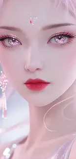 Fantasy art of an ethereal character in pink tones.