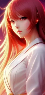 Fantasy art wallpaper of a woman with auburn hair in a mystical glow.