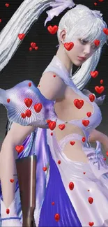 Elegant fantasy character with red hearts.