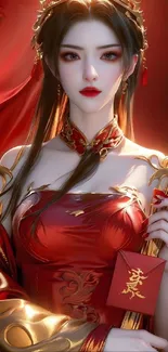 Elegant fantasy character in vibrant red attire