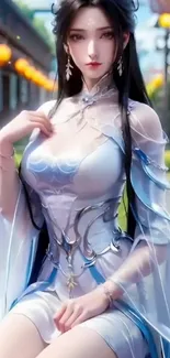 Elegant anime character in fantasy setting