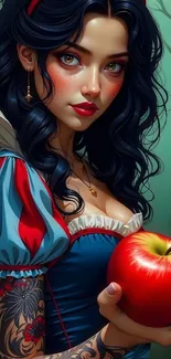 Fantasy character portrait with apple in vibrant colors.