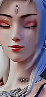Elegant fantasy character portrait with closed eyes, serene expression.
