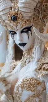 Artistic fantasy creature with horns and gold details.