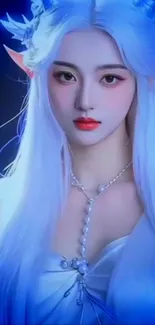 Fantasy elf portrait with white hair and a mystical aura
