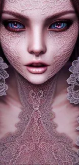 Intricate fantasy lace art with captivating eyes on a mobile wallpaper.