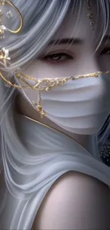 Elegant masked figure in fantasy art style.