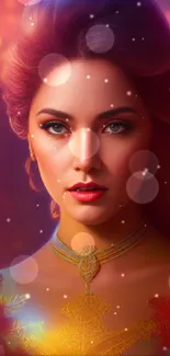 Elegant fantasy portrait with vibrant lighting and colors for mobile wallpaper.