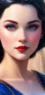 Elegant digital fantasy portrait of a young woman with vibrant colors.