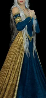 Fantasy princess with blue and gold gown mobile wallpaper.