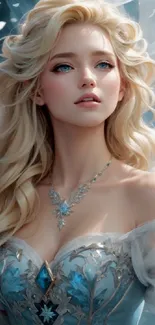 Fantasy portrait of a princess in a jeweled gown with flowing blonde hair.