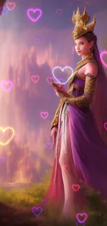 Elegant fantasy princess in lavender setting with mystical ambiance.