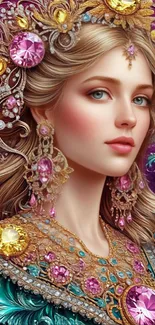 Fantasy royalty portrait with gems and intricate details.