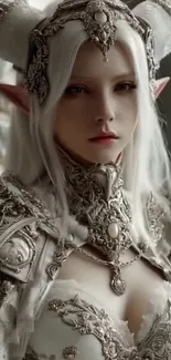 Fantasy warrior with ornate armor and elf features.