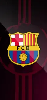 FC Barcelona logo on a dark red background mobile wallpaper.