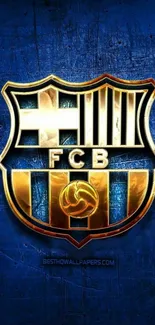 FCB emblem with blue and gold design on mobile wallpaper.