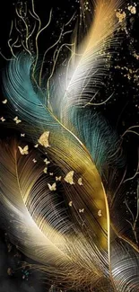 Elegant dark wallpaper with colorful feather design.