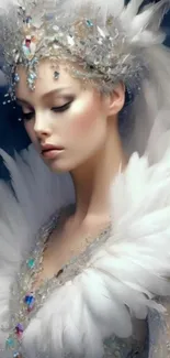 Elegant fantasy art with feathers and crystals.