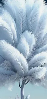 Elegant feathered tree against blue sky.