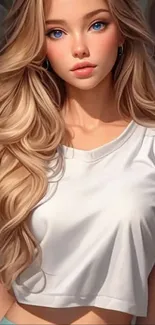 Beautiful anime character with blond hair and vibrant blue eyes.