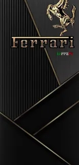 Black wallpaper with Ferrari logo and gold accents.