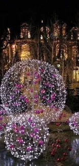 Elegant spheres of light in a festive display with pink and white bulbs.