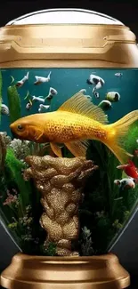 Elegant goldfish in an artistic fishbowl aquarium wallpaper.