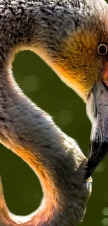 Close-up image of a vibrant flamingo with elegant posture and colorful plumage.