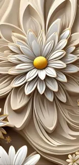 3D floral art wallpaper with beige tones.