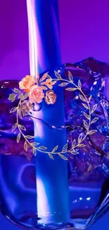 Vibrant purple neon design with floral wreath on mobile wallpaper.