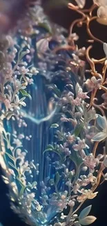 Intricate floral abstract design in blue hues.