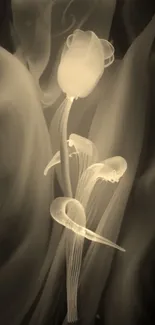 Elegant abstract floral mobile wallpaper in soft sepia tones.