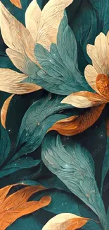 Elegant teal and orange floral abstract wallpaper for mobile.