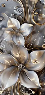 Intricate 3D floral design in metallic hues.