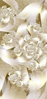 Elegant abstract floral wallpaper in gold and ivory tones for mobile devices.