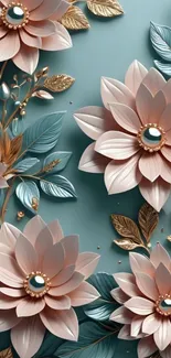 Elegant floral design with teal and peach hues