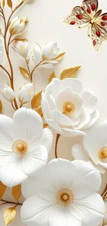 Elegant white flowers with a jeweled butterfly accent.