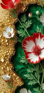 Elegant floral design with gold accents on mobile wallpaper.