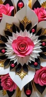 Elegant floral design with pink roses and gold accents.