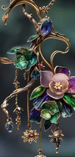 Intricate floral design with purple and green hues.