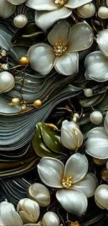 Elegant flowers and leaves create a sophisticated mobile wallpaper design.