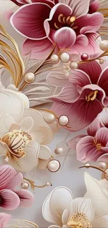 Elegant pink and white floral art on mobile wallpaper.