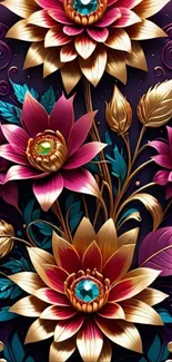 Elegant floral wallpaper with vibrant colors and intricate patterns.