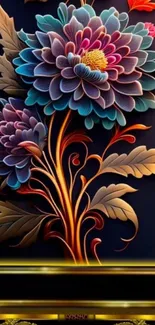 Artistic floral wallpaper with dark background and colorful flowers.