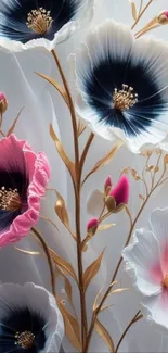 Elegant floral art with pink and white blossoms.