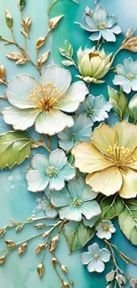 Floral art wallpaper with elegant blossoms and vibrant colors.