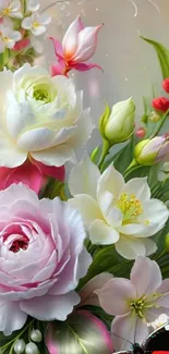 Elegant floral wallpaper with vibrant blossoms and a butterfly.