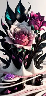 Elegant mobile wallpaper with surreal roses and vibrant abstract design.