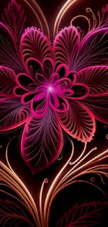 Elegant floral art mobile wallpaper with vivid fuchsia and gold details.