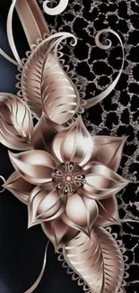 Elegant floral art wallpaper with metallic patterns.